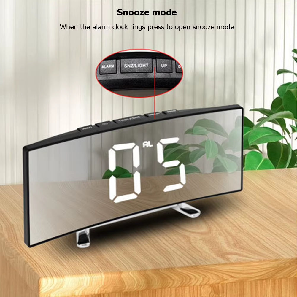 Creative LED Curved Screen Mirror Alarm Clock Large Display Bedside Table Digital Clock for Home Office Dormitory