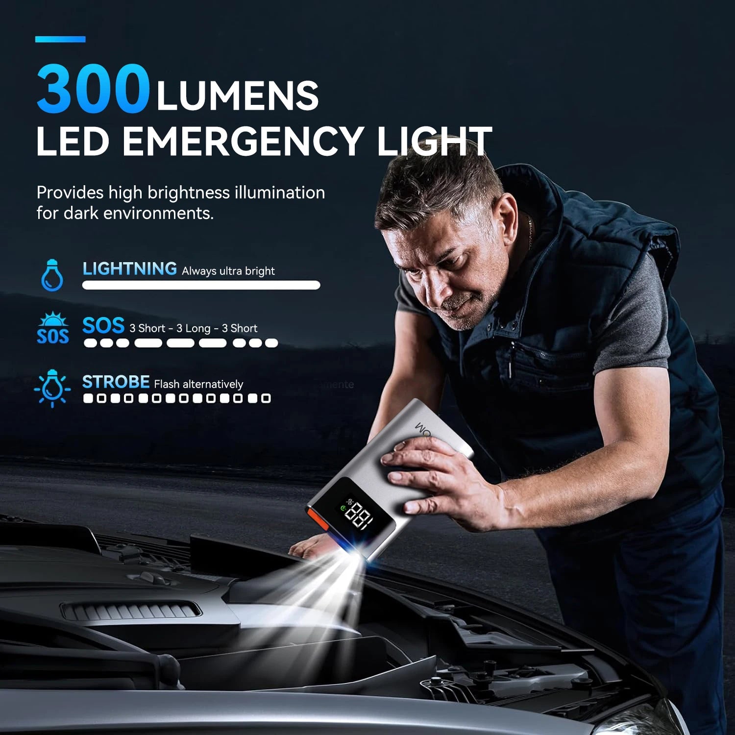 4000A Car Jump Starter 3-In-1 Portable Car Battery Booster Power Bank LED Lighting Small Battery Starter Device for 12V Car