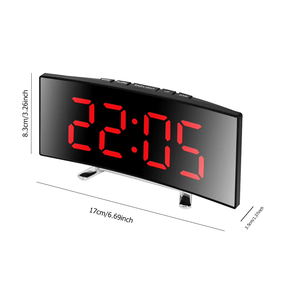 Creative LED Curved Screen Mirror Alarm Clock Large Display Bedside Table Digital Clock for Home Office Dormitory