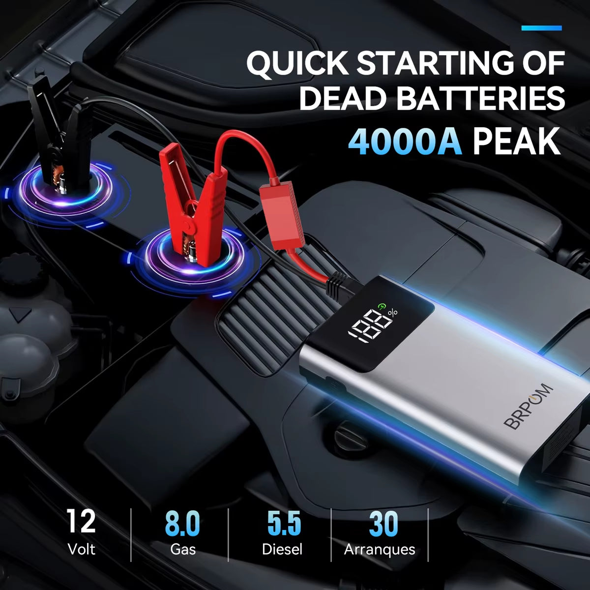 4000A Car Jump Starter 3-In-1 Portable Car Battery Booster Power Bank LED Lighting Small Battery Starter Device for 12V Car