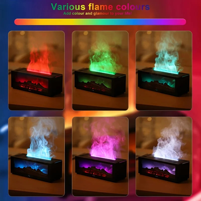 Fireplace Flame Cool Mist Humidifier with Remote, Timer, & 7-Color LED Lights | 9.47Oz Usb-Powered Diffuser with 2 Essential Oil