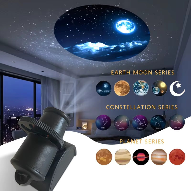 Earth Moon Light Ins Moon Projector Light Starry Sky Projector Rotate Planetarium Lamp Wall Lights USB Room Decor Night Light