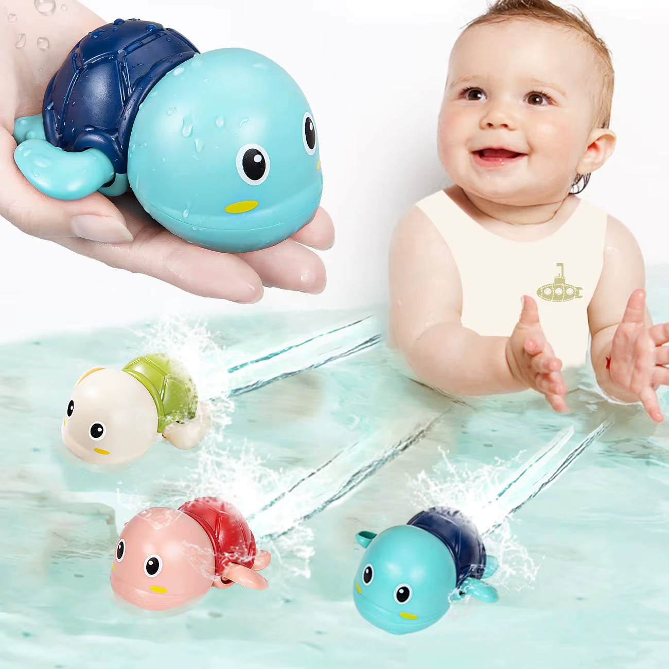 1-6PCS Baby Bath Toys Water Chain Clock Bath Cute Swimming Turtle Toys Children'S Swimming Pool Beach Toys Kids Bathroom Toys
