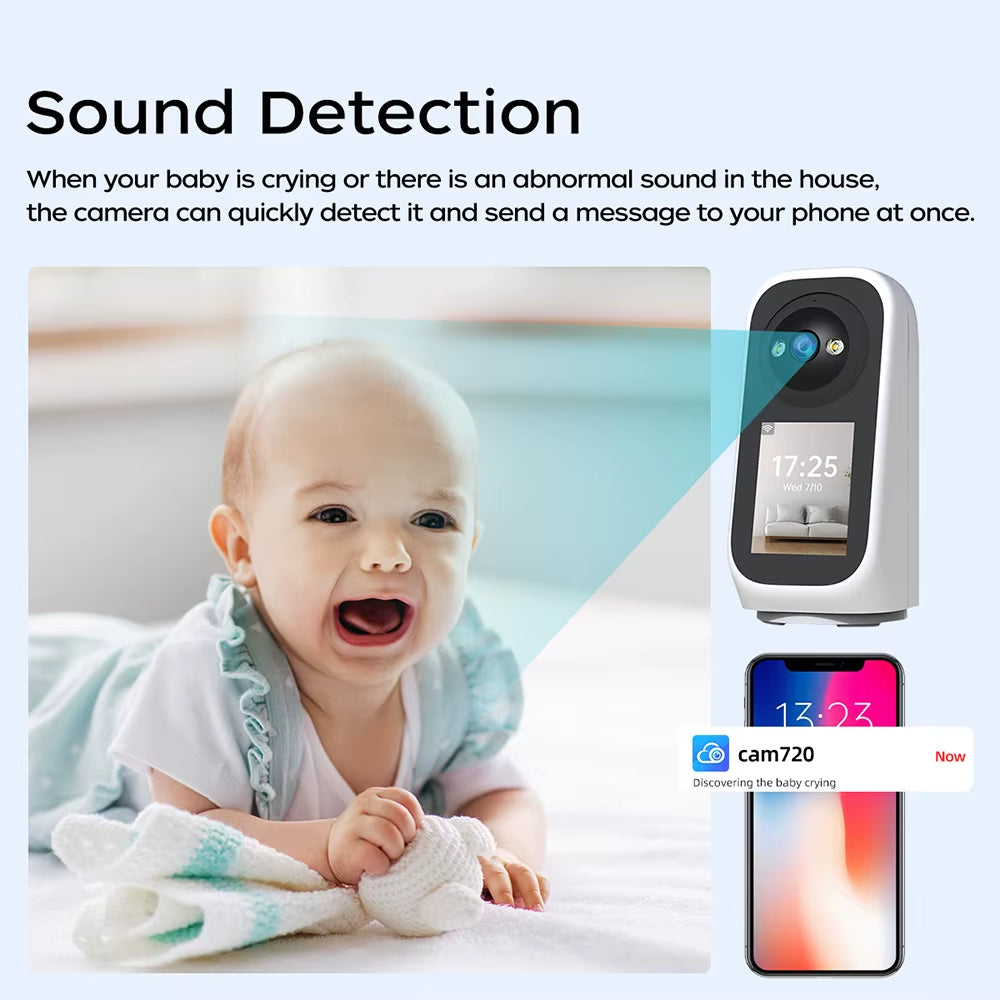Jooan 2K 3MP PTZ Ip Camera Video Call with 2.8Inch LED Screen Baby Cry Sound Detection Security Camera AI Tracking Baby Monitor