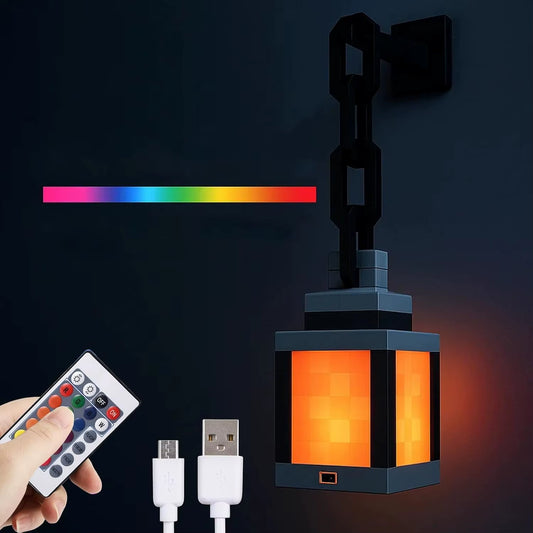 Pixelated Lantern Night Light 16-Color Led Wall Mood Night Light W Touch Switch&Remote Control-Rechargeable Costume Cosplay Lamp