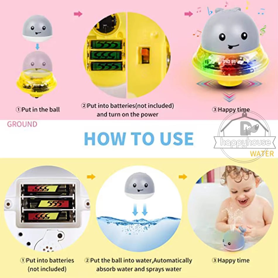 Baby Bath Toys Spray Water Shower Swim Pool Bathing Toys for Kids Electric Whale Bath Ball with Light Music LED Light Baby Toys